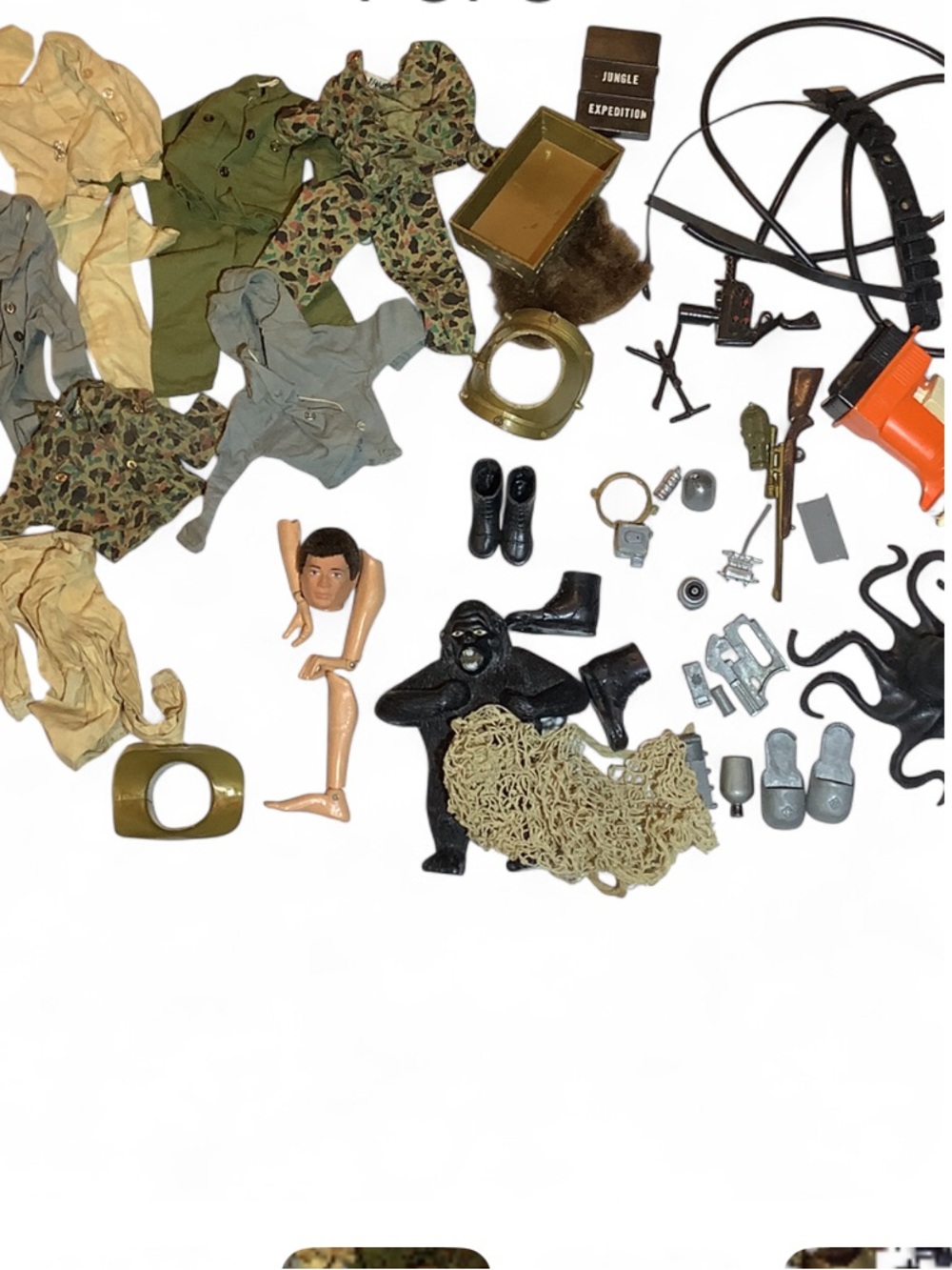 LARGE LOT 60’s~70’s GI Joe: Head Appendages Accessories JUNGLE~DIVING~CLOTHES